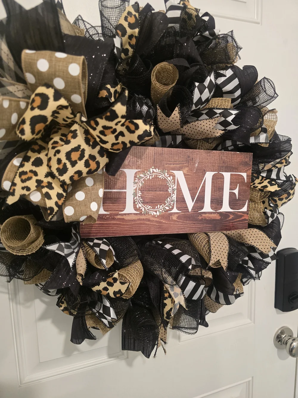 HOME Wreath with Black, Gold and Tan Accents Animal Print